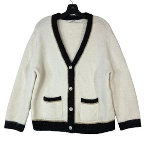 B+AB Alpaca blend knit button down V neck  classic Cardigan with metallic fibers